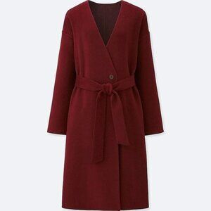 Uniqlo double face collarless long coat - Size S  Maroon/Brown color Wool Blend